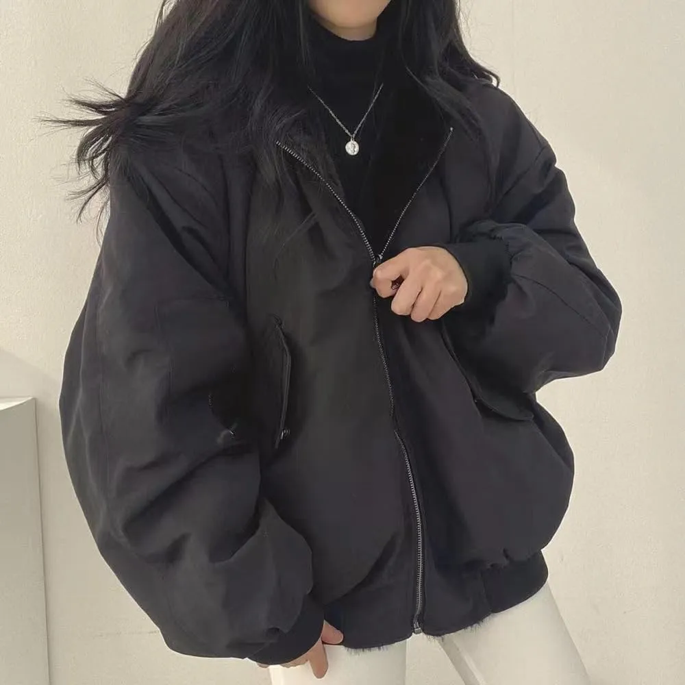 Sumleno Sherpa Jacket for Women Teen Girls Reversible Y2k Zip Up Hoodie Fleece Fur Grunge Winter Coat Cutecore Korean Clothes