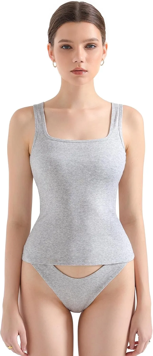 SUUKSESS Women Cotton Ribbed Summer Going Out Tops Padded Trendy Basic Tank Tops