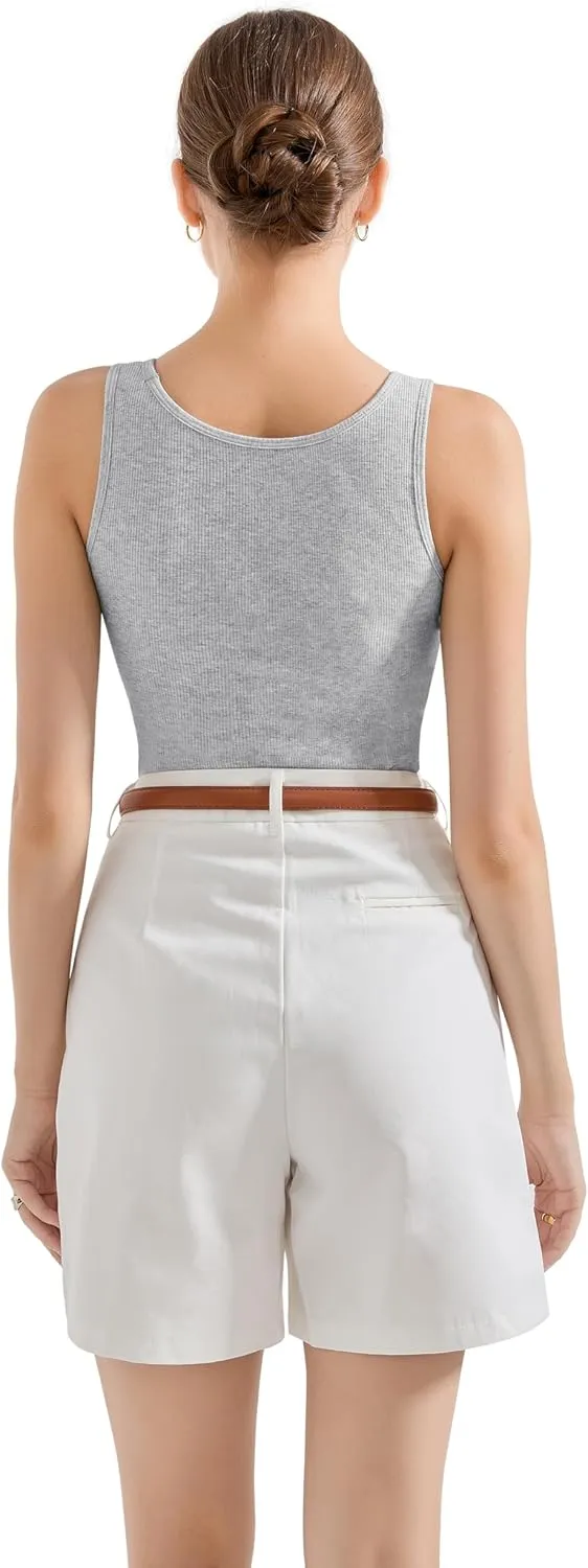 SUUKSESS Women Cotton Ribbed Summer Going Out Tops Padded Trendy Basic Tank Tops