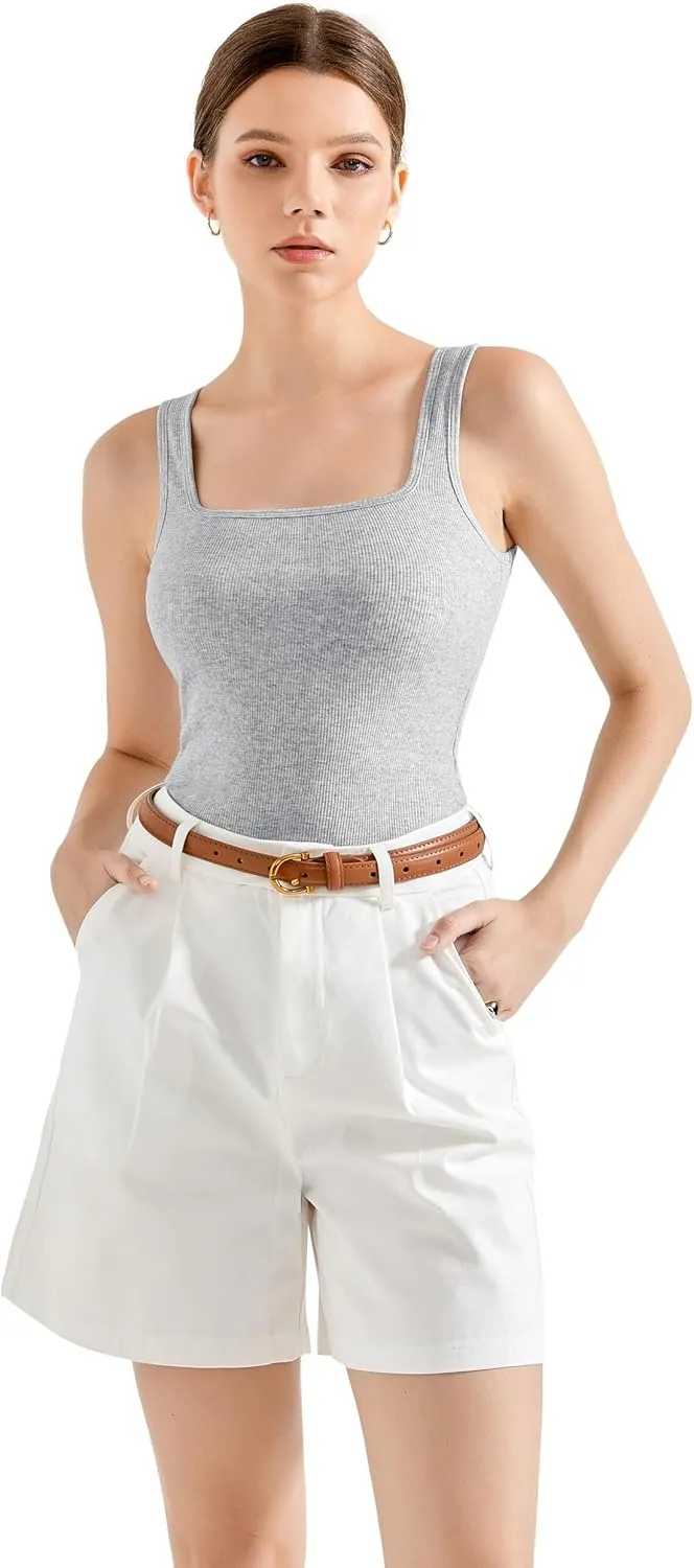 SUUKSESS Women Cotton Ribbed Summer Going Out Tops Padded Trendy Basic Tank Tops