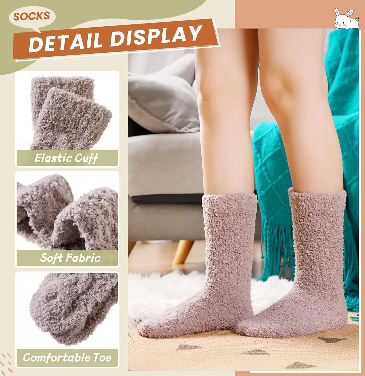 Velice Womens Fuzzy Socks Soft Cozy Fluffy Slipper Socks Winter Warm Plush Sleeping Christmas Socks 5 Pairs