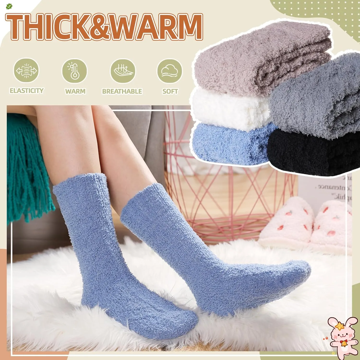 Velice Womens Fuzzy Socks Soft Cozy Fluffy Slipper Socks Winter Warm Plush Sleeping Christmas Socks 5 Pairs