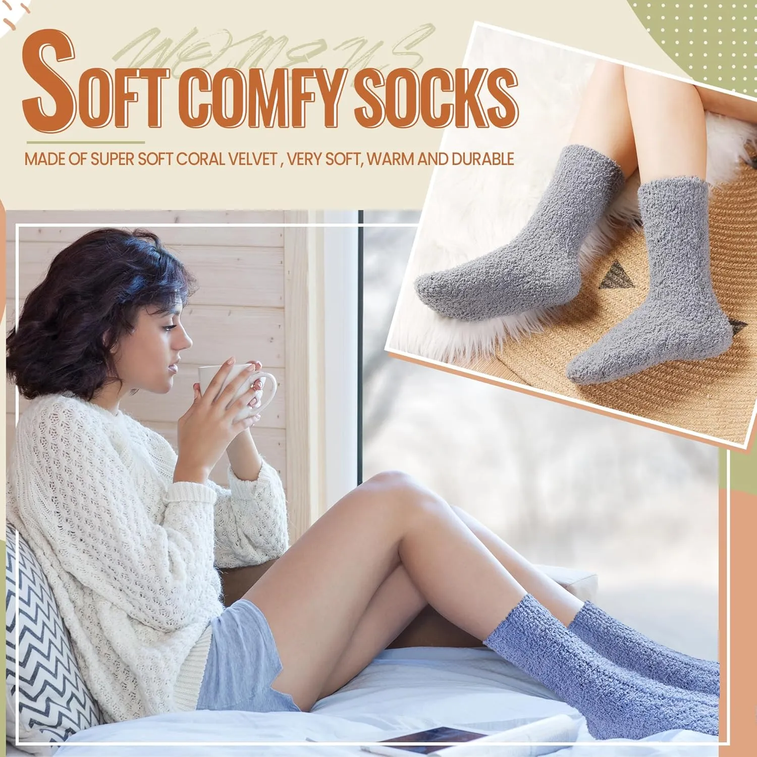 Velice Womens Fuzzy Socks Soft Cozy Fluffy Slipper Socks Winter Warm Plush Sleeping Christmas Socks 5 Pairs