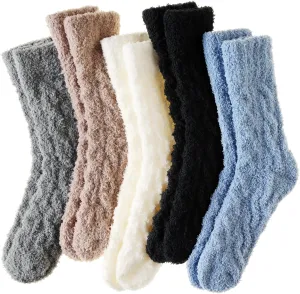 Velice Womens Fuzzy Socks Soft Cozy Fluffy Slipper Socks Winter Warm Plush Sleeping Christmas Socks 5 Pairs
