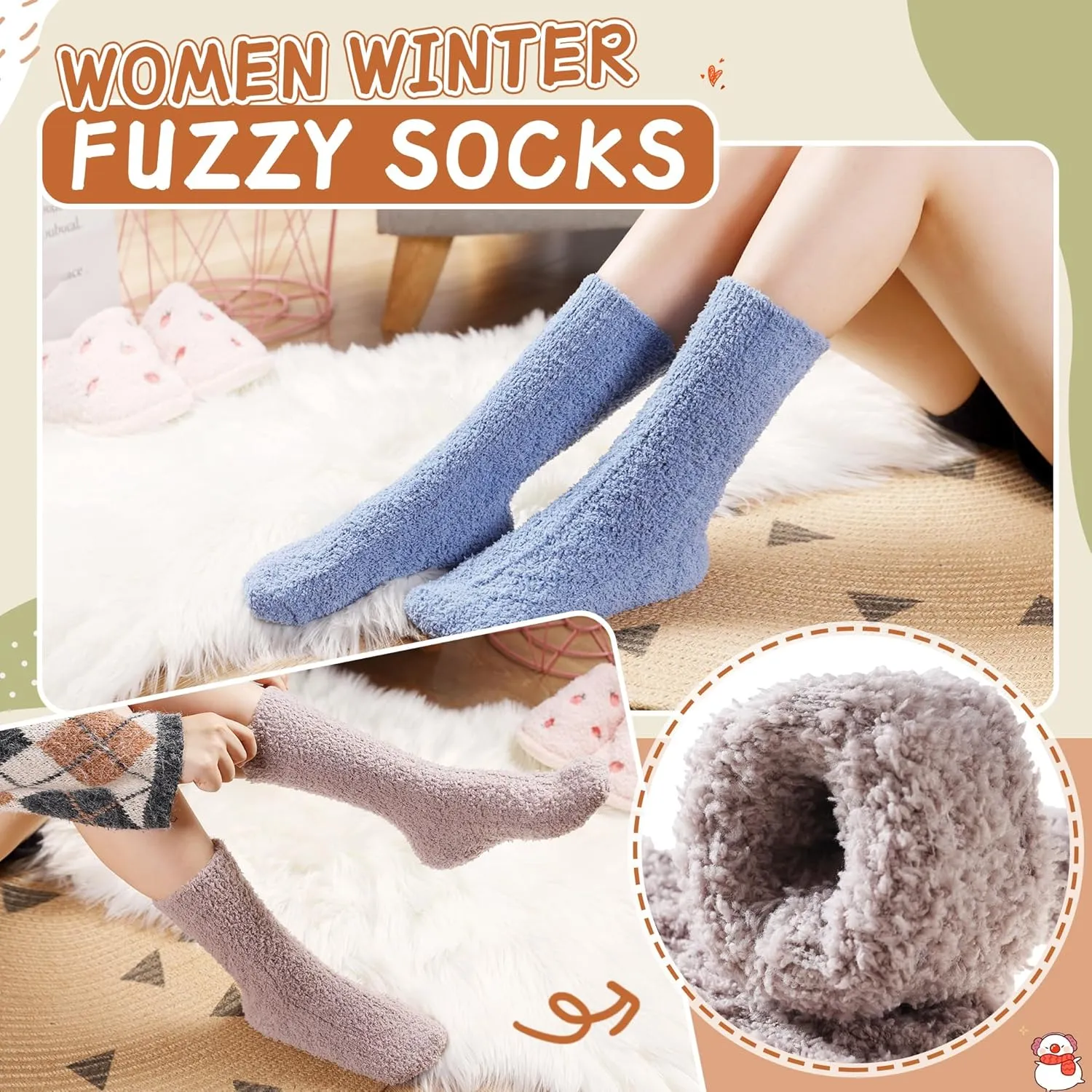 Velice Womens Fuzzy Socks Soft Cozy Fluffy Slipper Socks Winter Warm Plush Sleeping Christmas Socks 5 Pairs
