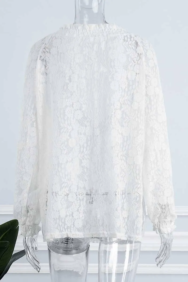 Women Mesh Lace Long Sleeve Tops Casual Dressy Boho Floral Embroidered Smock Sexy Blouses Shirts