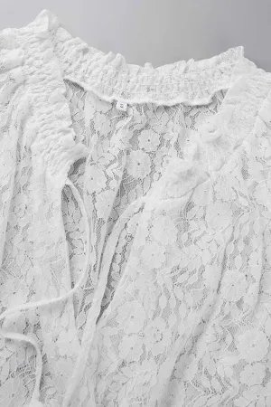 Women Mesh Lace Long Sleeve Tops Casual Dressy Boho Floral Embroidered Smock Sexy Blouses Shirts