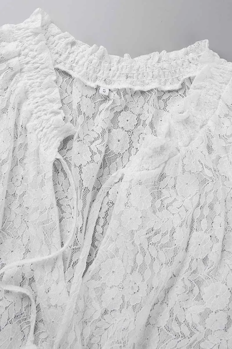 Women Mesh Lace Long Sleeve Tops Casual Dressy Boho Floral Embroidered Smock Sexy Blouses Shirts