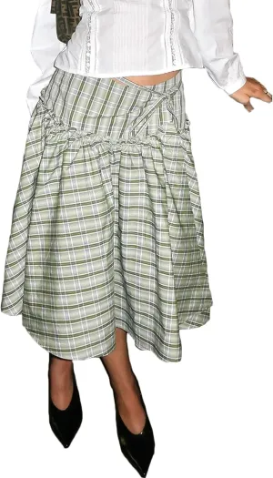 Women Plaid Midi Wrap Skirt Self Tie Waist Gingham Long Skirts Drop Waist Flowy A Line Maxi Skirt Vintage Summer Skirts