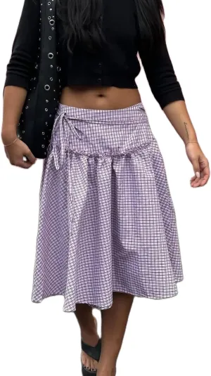 Women Plaid Midi Wrap Skirt Self Tie Waist Gingham Long Skirts Drop Waist Flowy A Line Maxi Skirt Vintage Summer Skirts