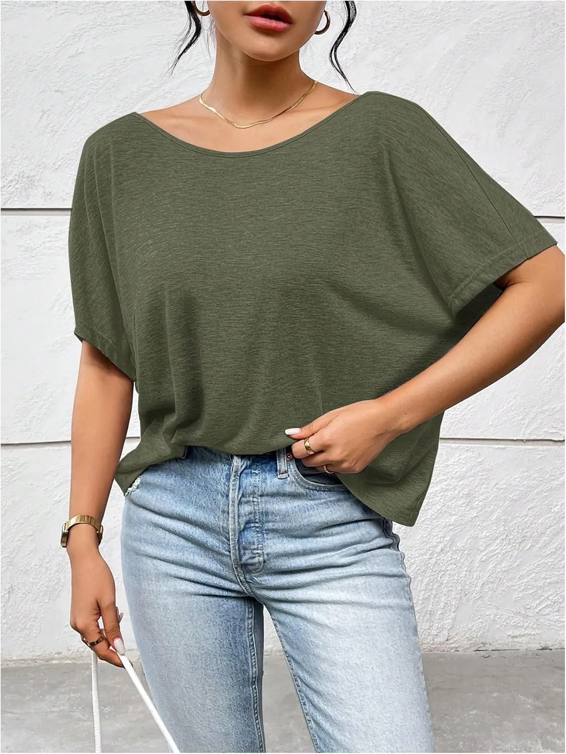 Women's Backless Twist Knot T Shirt Oversized Solid Short Sleeve Tees Open Back Asymmetrical Hem Casual Tops