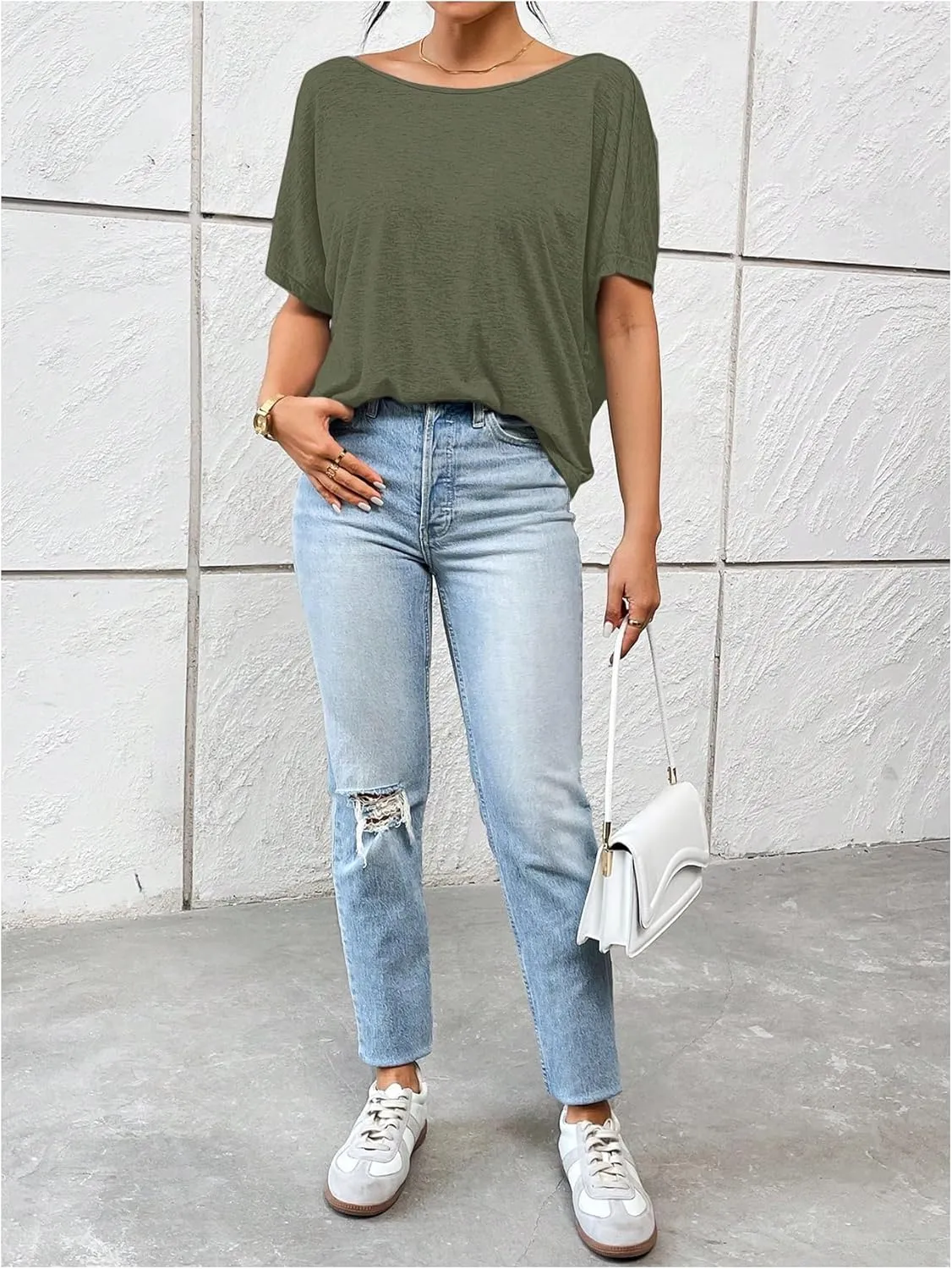Women's Backless Twist Knot T Shirt Oversized Solid Short Sleeve Tees Open Back Asymmetrical Hem Casual Tops